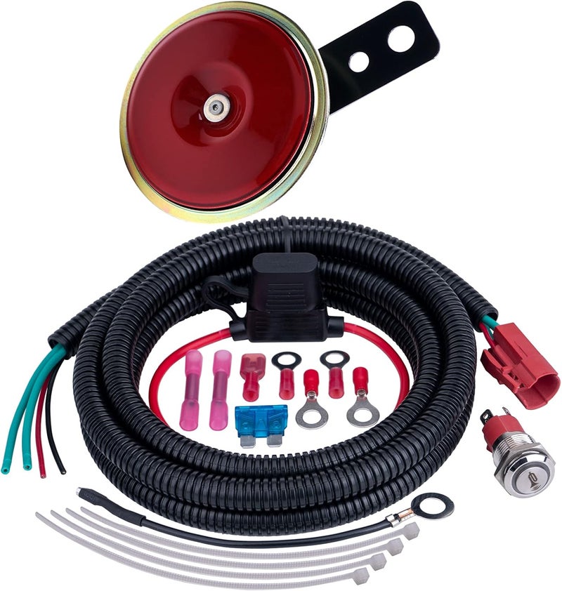 AOLIHAN UTV Horn Kit with Button Switch for Golf Cart, ATV, Polaris RZR, Ranger, General, Side by Side, Can-Am, Club Car(red disc horn kit) - Image 1